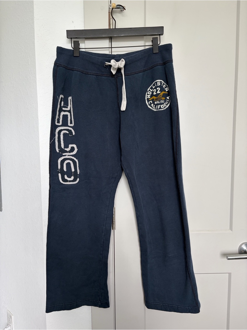 HOLLISTER CO. Y2K EMBROIDERED OPEN HEM JOGGERS NAVY WOMEN’S XL